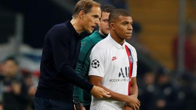 Mbappé y Tuchel, en un partido del PSG