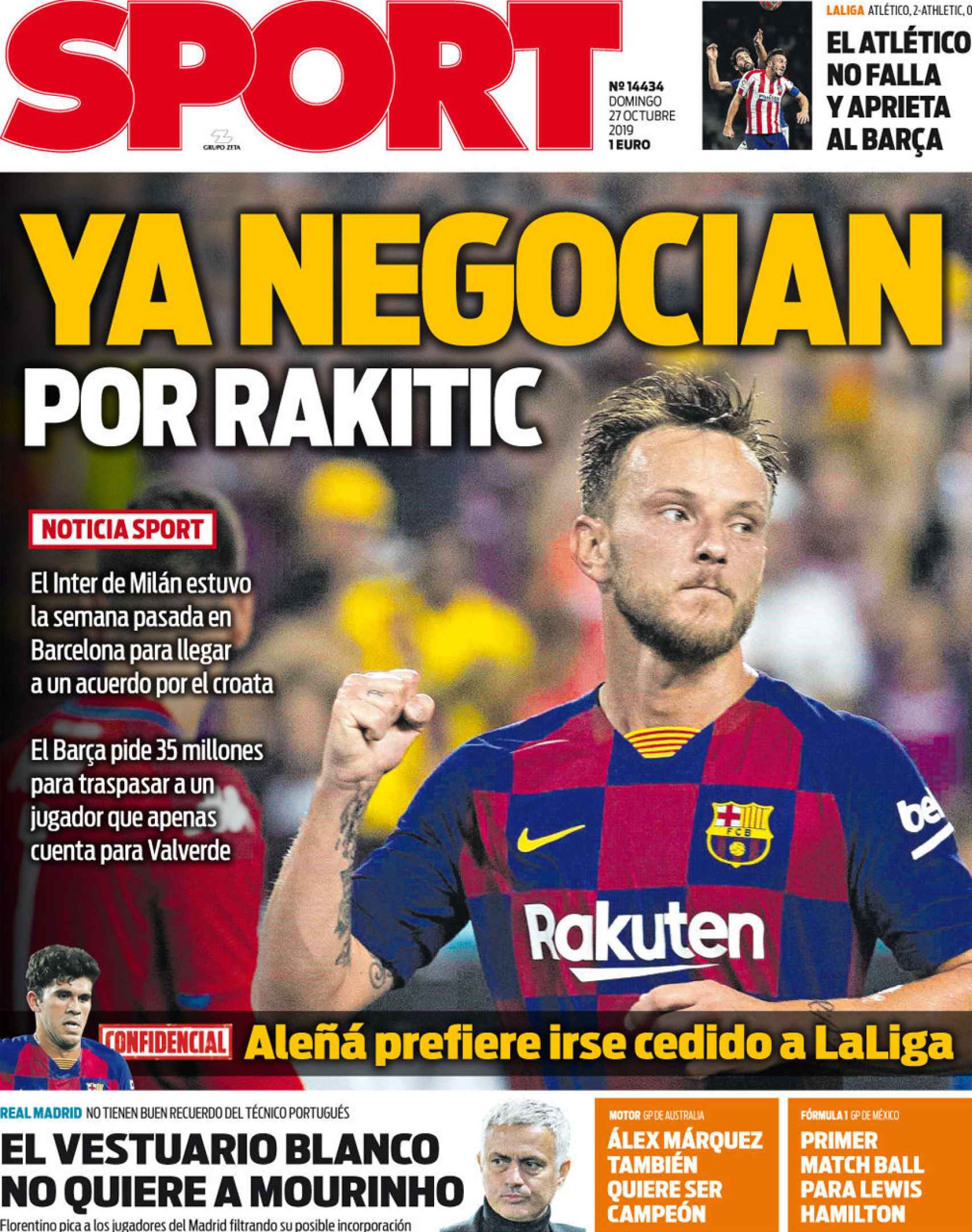 La portada del diario Sport (27/10/2019)