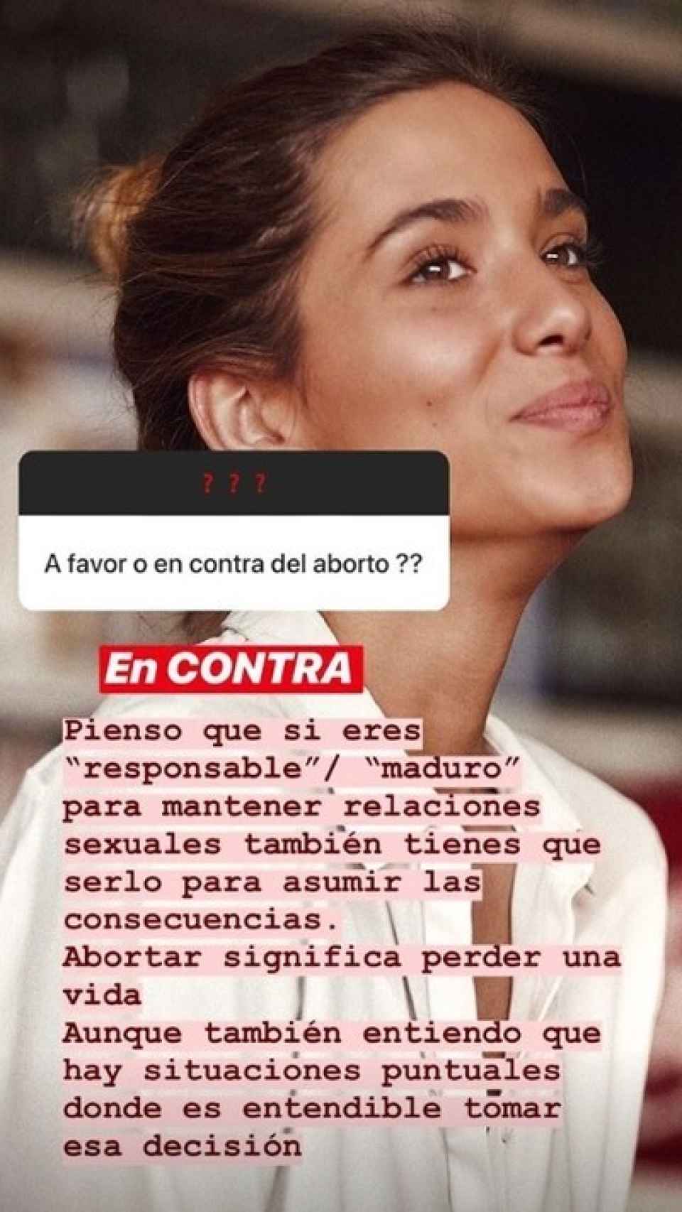 María Pombo en su cuenta de Instagram posicionándose en contra del aborto.