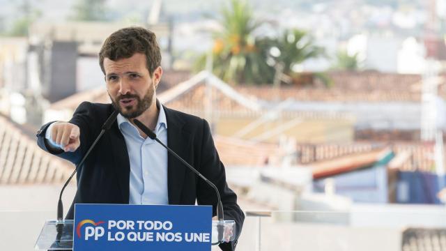 Pablo Casado en un acto con militantes y simpatizantes en La Laguna, Tenerife.