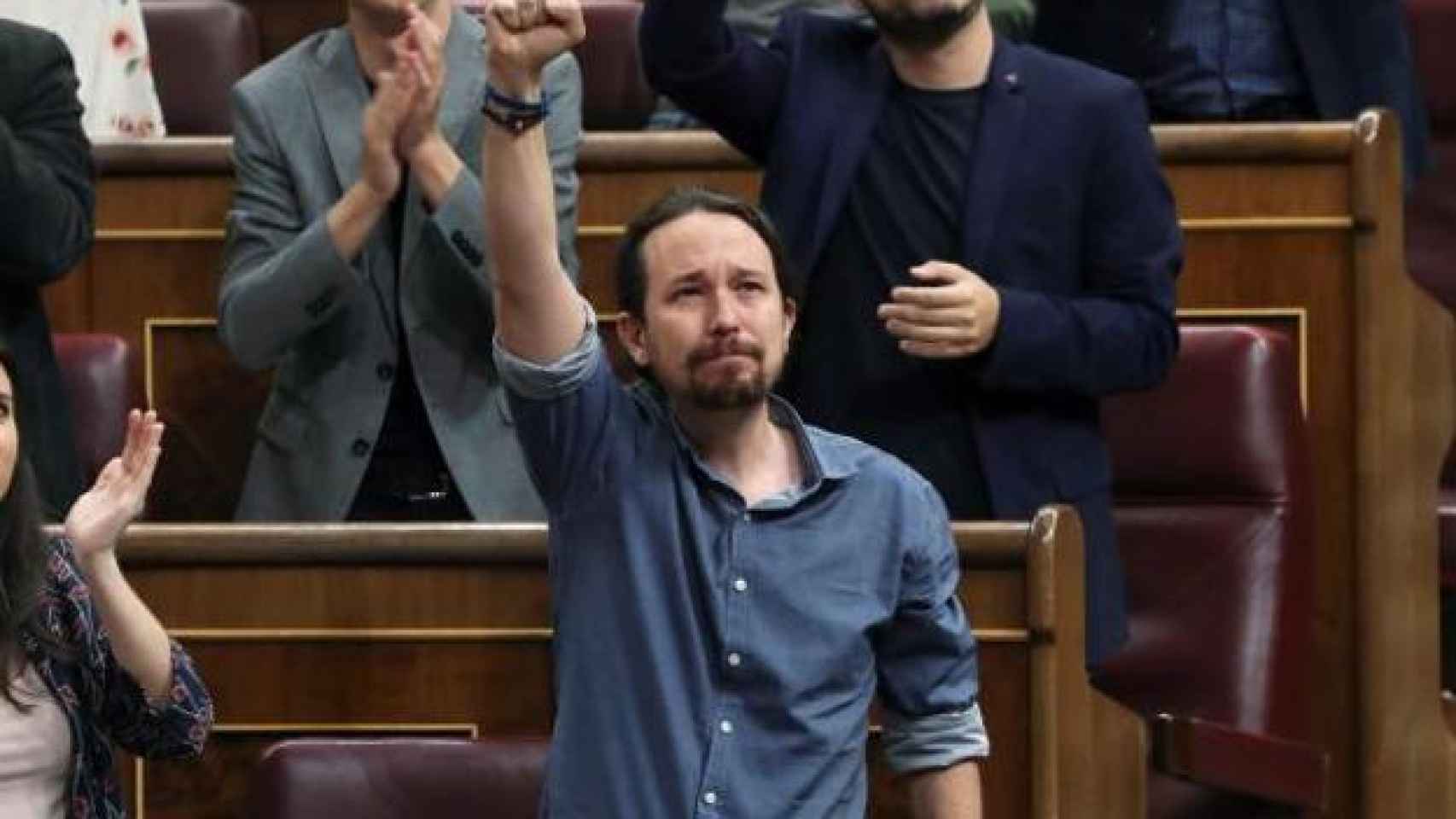 Pablo Iglesias se emociona en el Congreso de los Diputados.