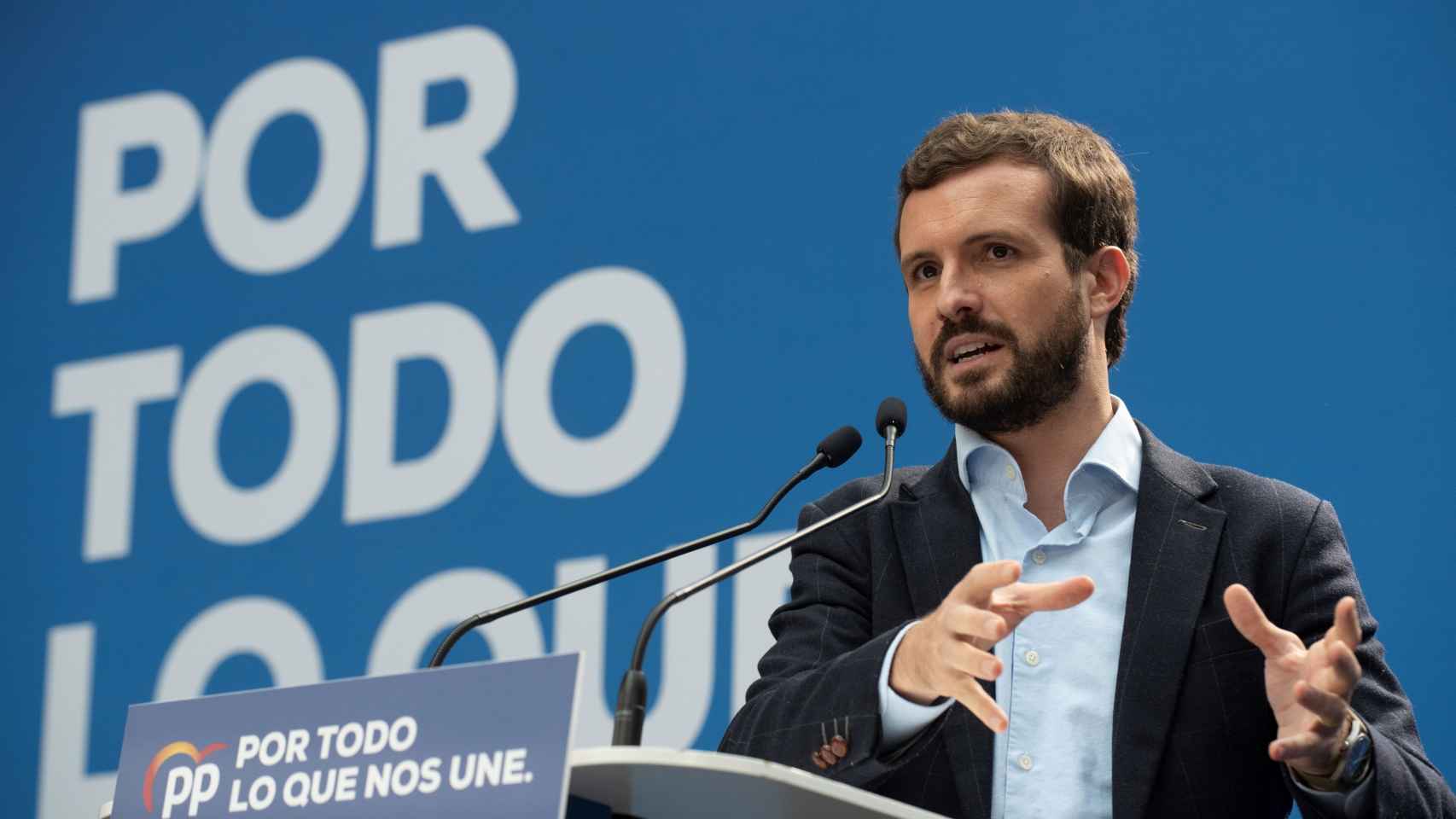 Pablo Casado, presidente del PP, en su primer día de campaña.
