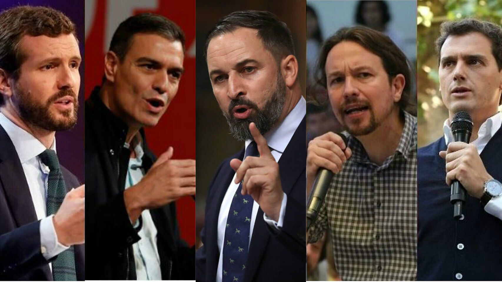 Los cinco candidatos a la presidencia que participan en el debate de este lunes.