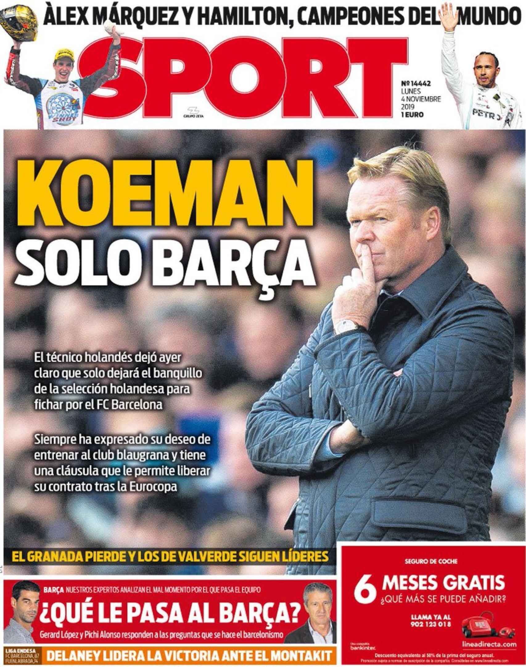 La portada del diario Sport (04/11/2019)