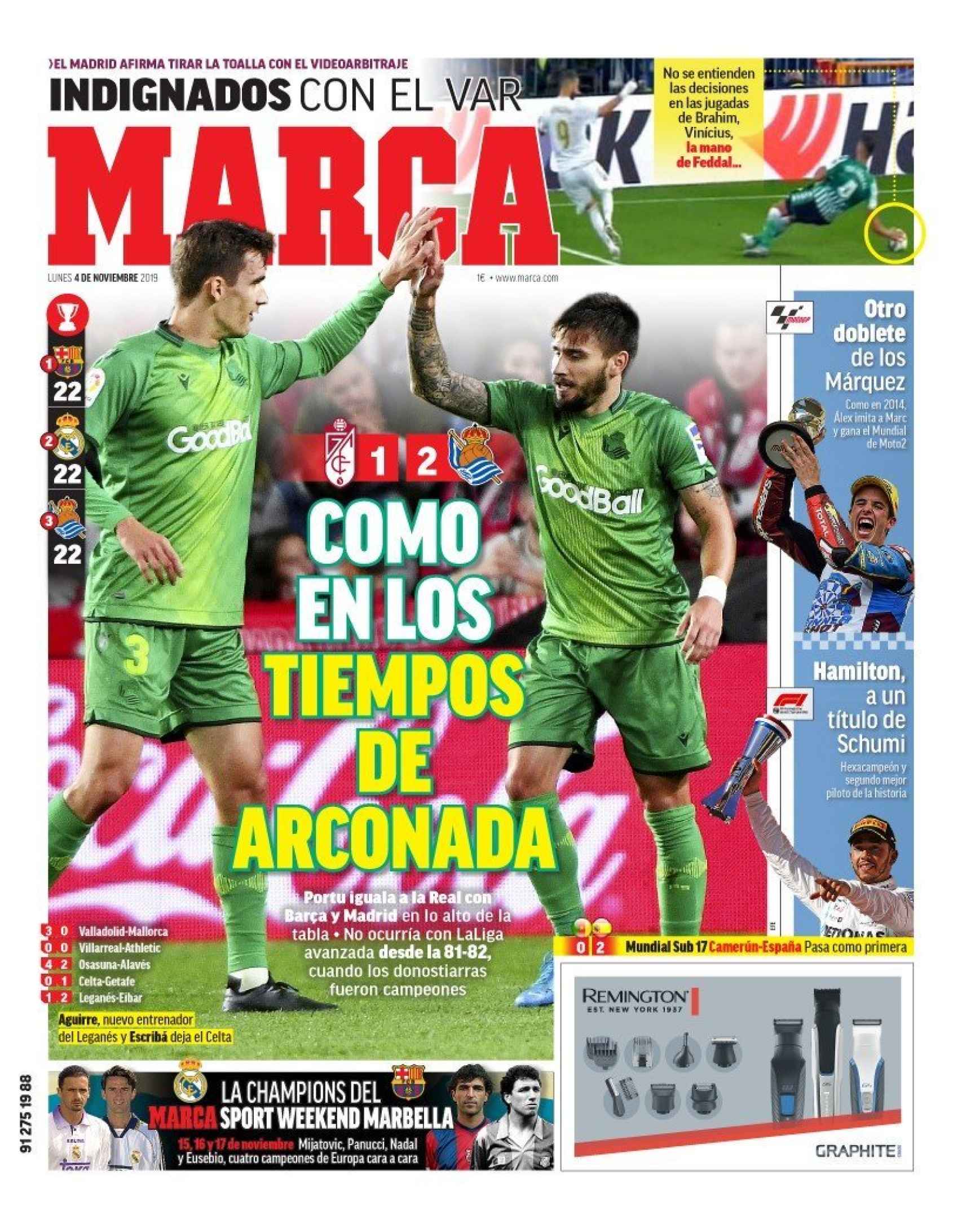 La portada del diario MARCA (04/11/2019)