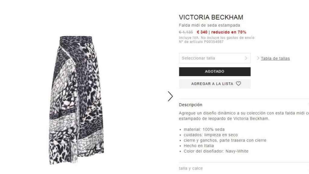 Falda de Victoria Beckham agotada.