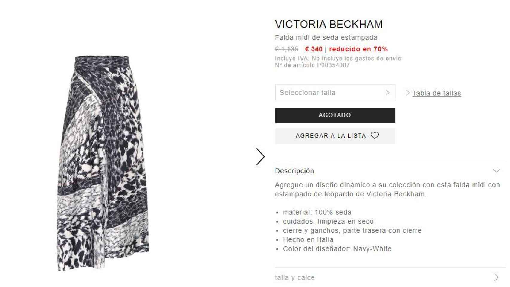 Falda de Victoria Beckham agotada.