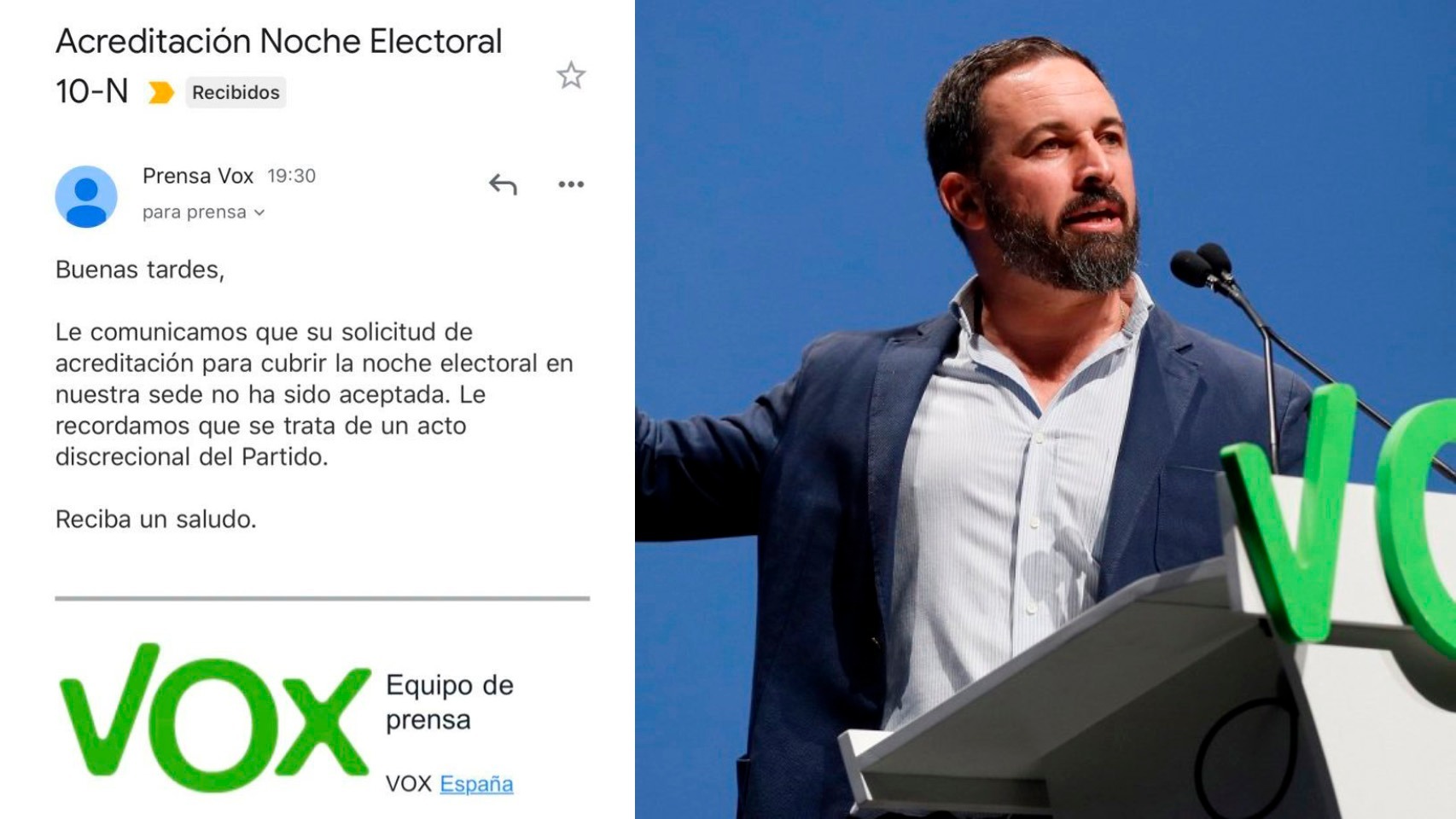 Vox vuelve a vetar a El Español y le impide el acceso a su sede en la noche electoral