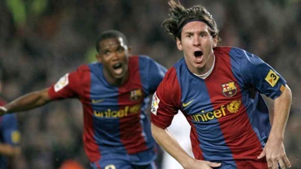 Messi el día de su primer hat-trick contra el Real Madrid en el Camp Nou en 2007.