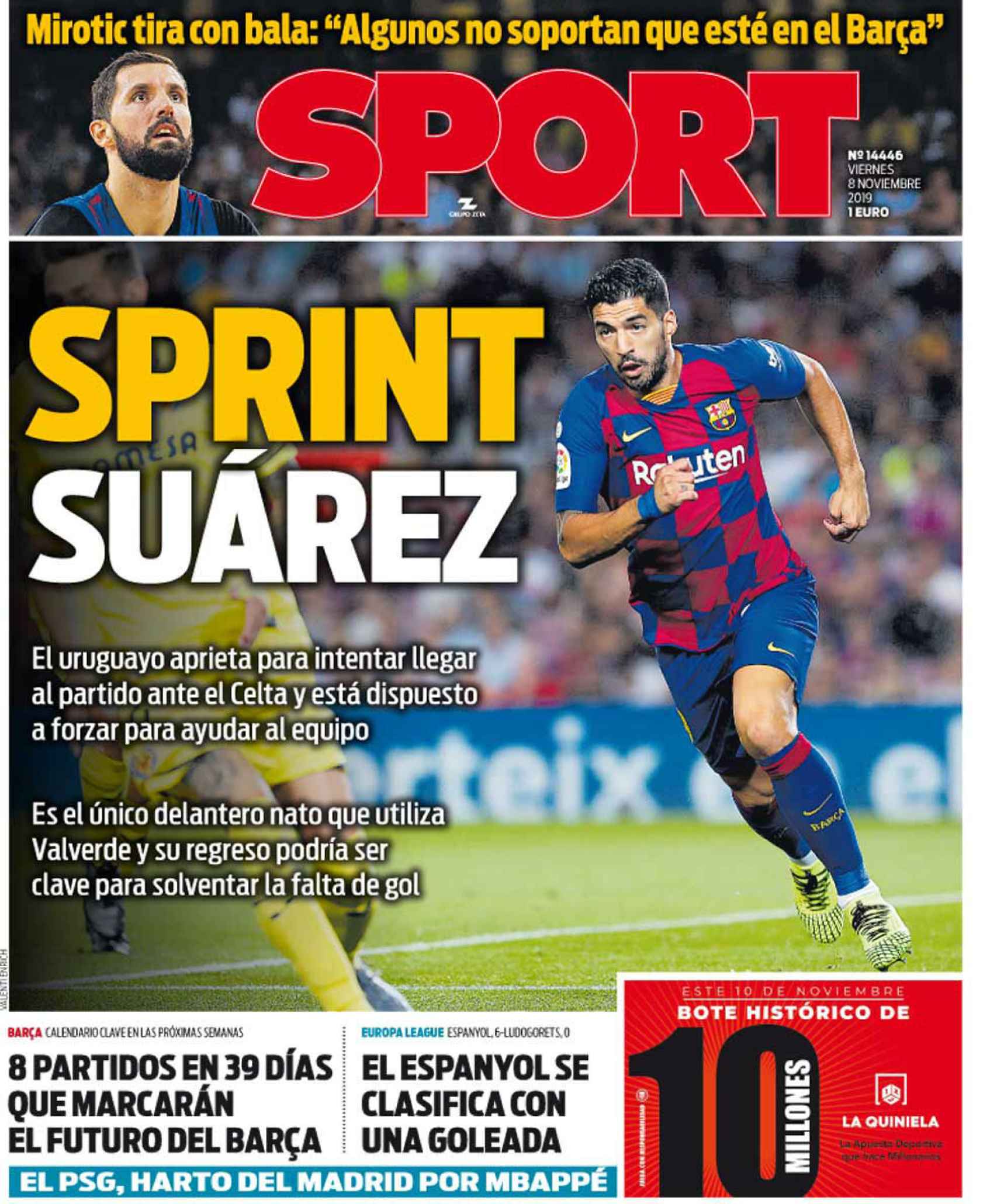 La portada del diario Sport (08/11/2019)