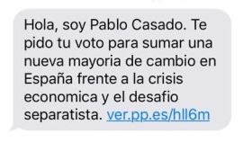 El SMS que Casado ha enviado a 1,2 millones de españoles.