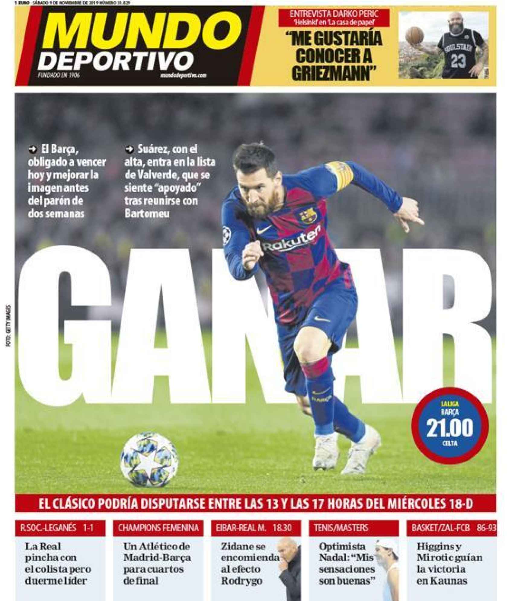 Portada Mundo Deportivo (09/11/2019)