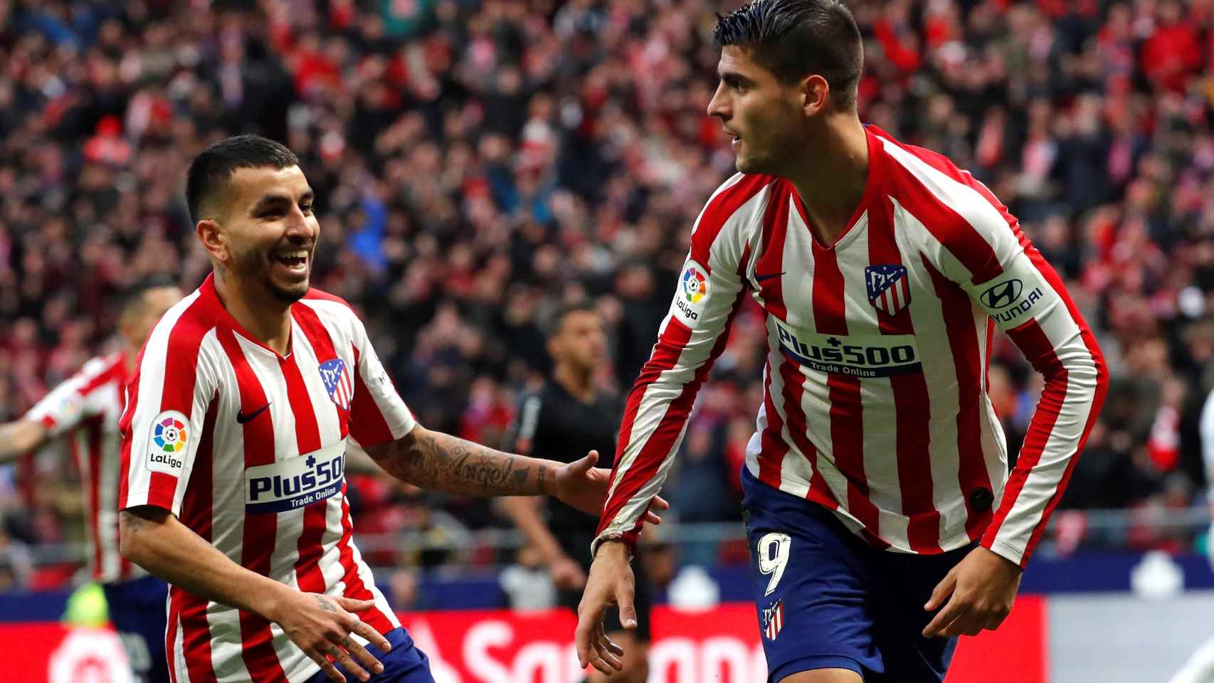 Correa y Morata celebra un gol del Atlético