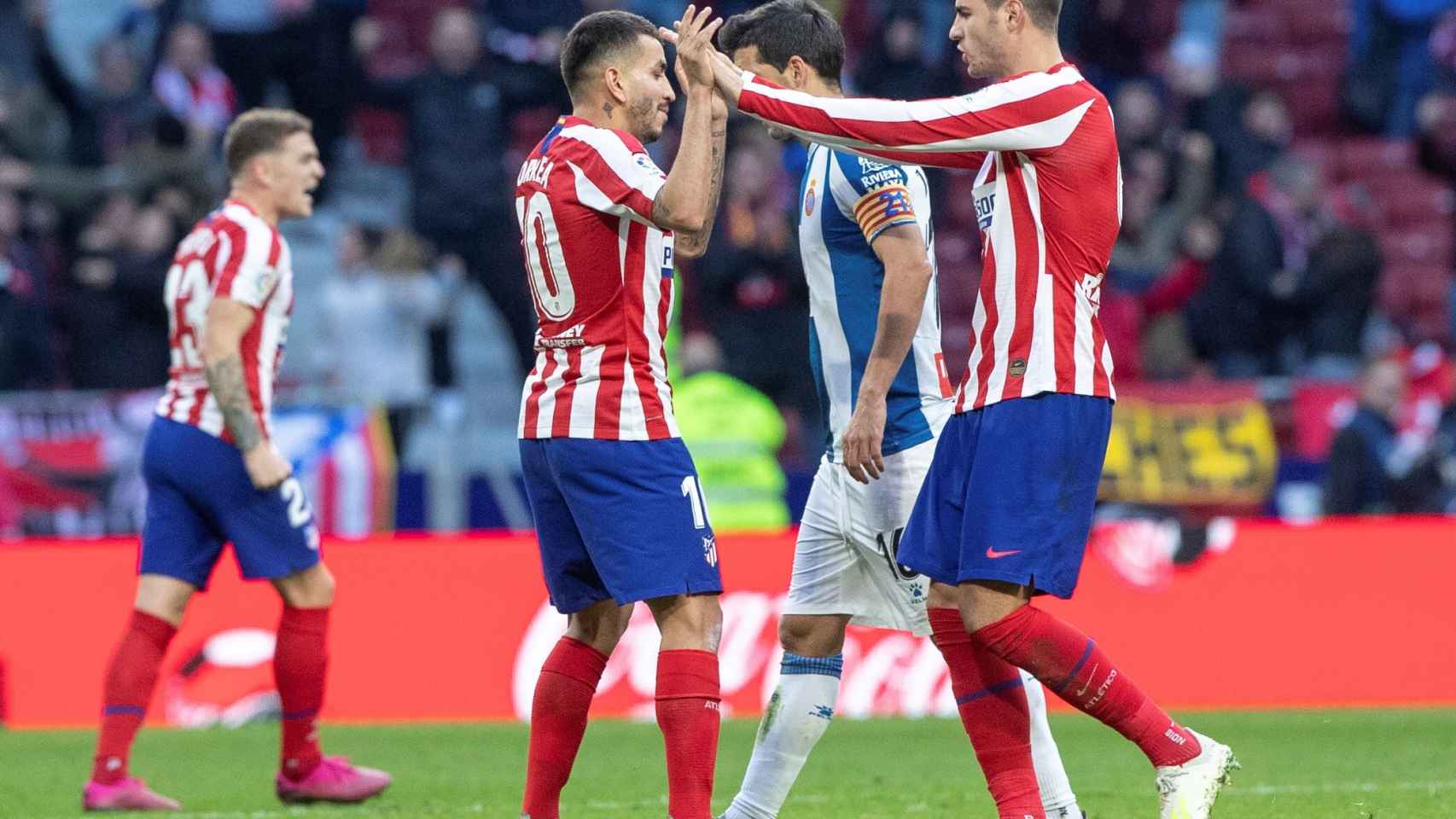 Los jugadores del Atlético de Madric celebran uno de los goles ante el Espanyol