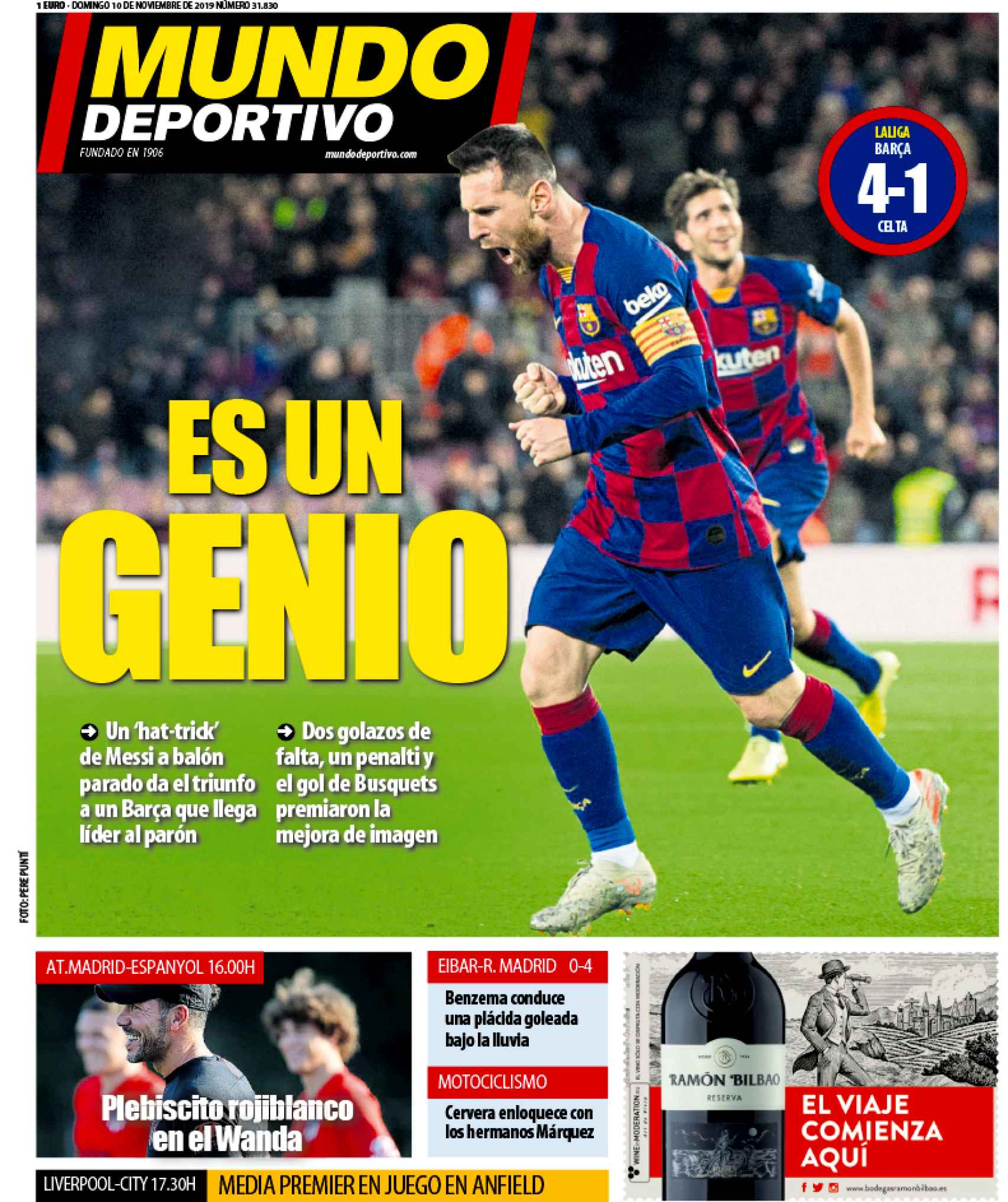 La portada del diario Mundo Deportivo (10/11/2019)