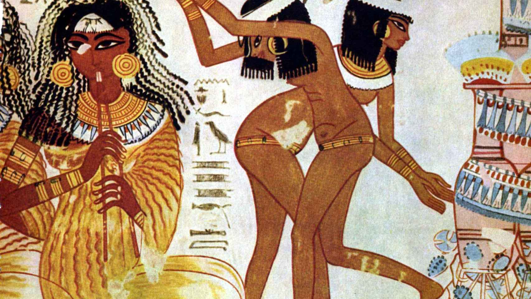 Mujeres desnudad bailando en la tumba de Nebamun (1350 a.C.).