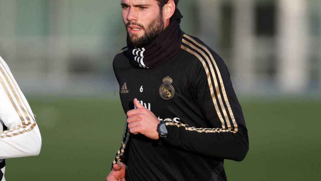 Nacho, en un entrenamiento del Real Madrid