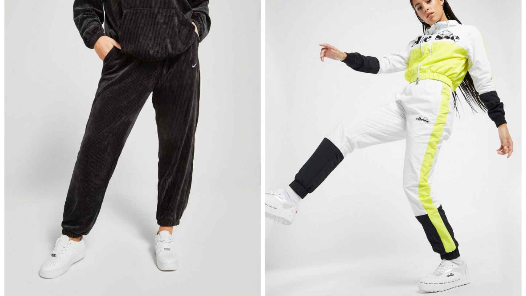 Dos modelos de pantalones, de Nike y Ellesse.