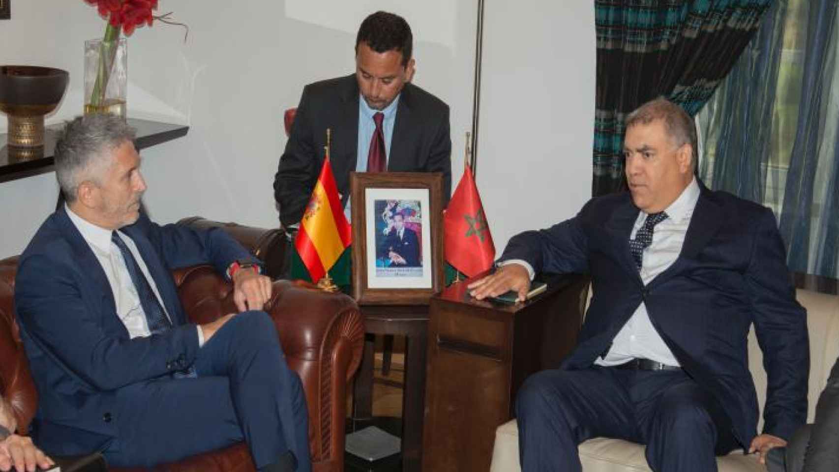 Fernando Grande-Marlaska, reunido en Rabat con su homólogo marroquí Abdelouafi Laftit en 2019.