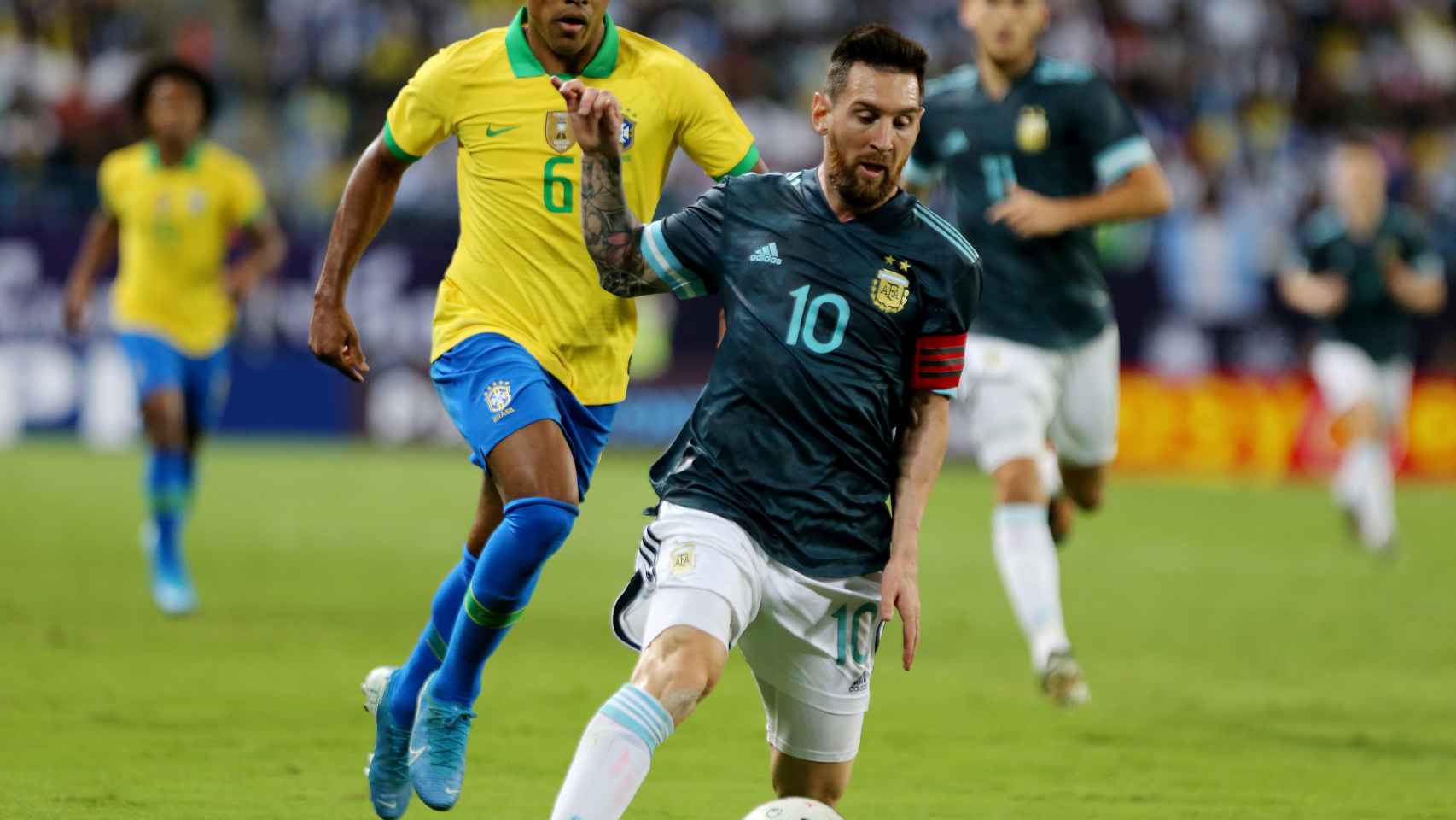 Lionel Messi, con la selección de Argentina ante Brasil