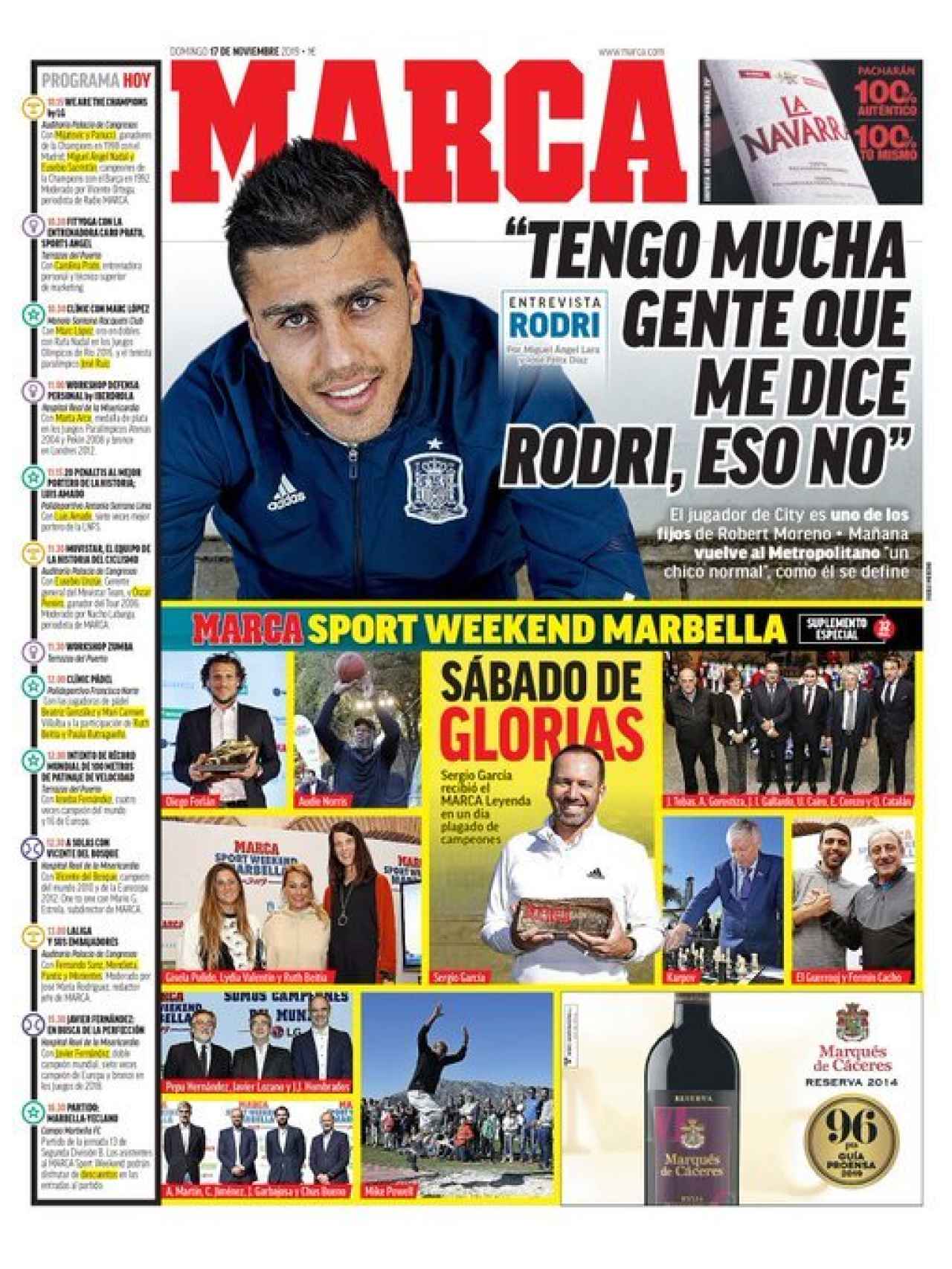 La portada del diario MARCA (17/11/2019)