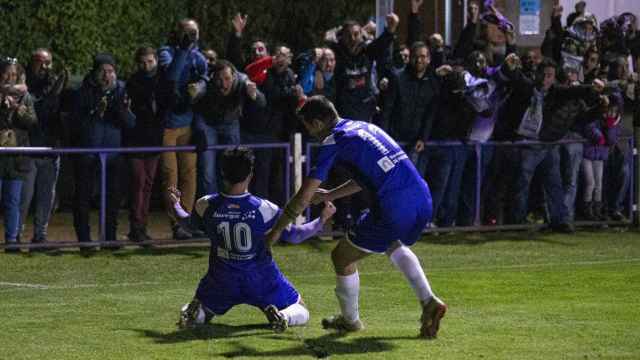 Alberto Melero tras marcar el gol del CD Becerril en la ronda previa de la Copa del Rey