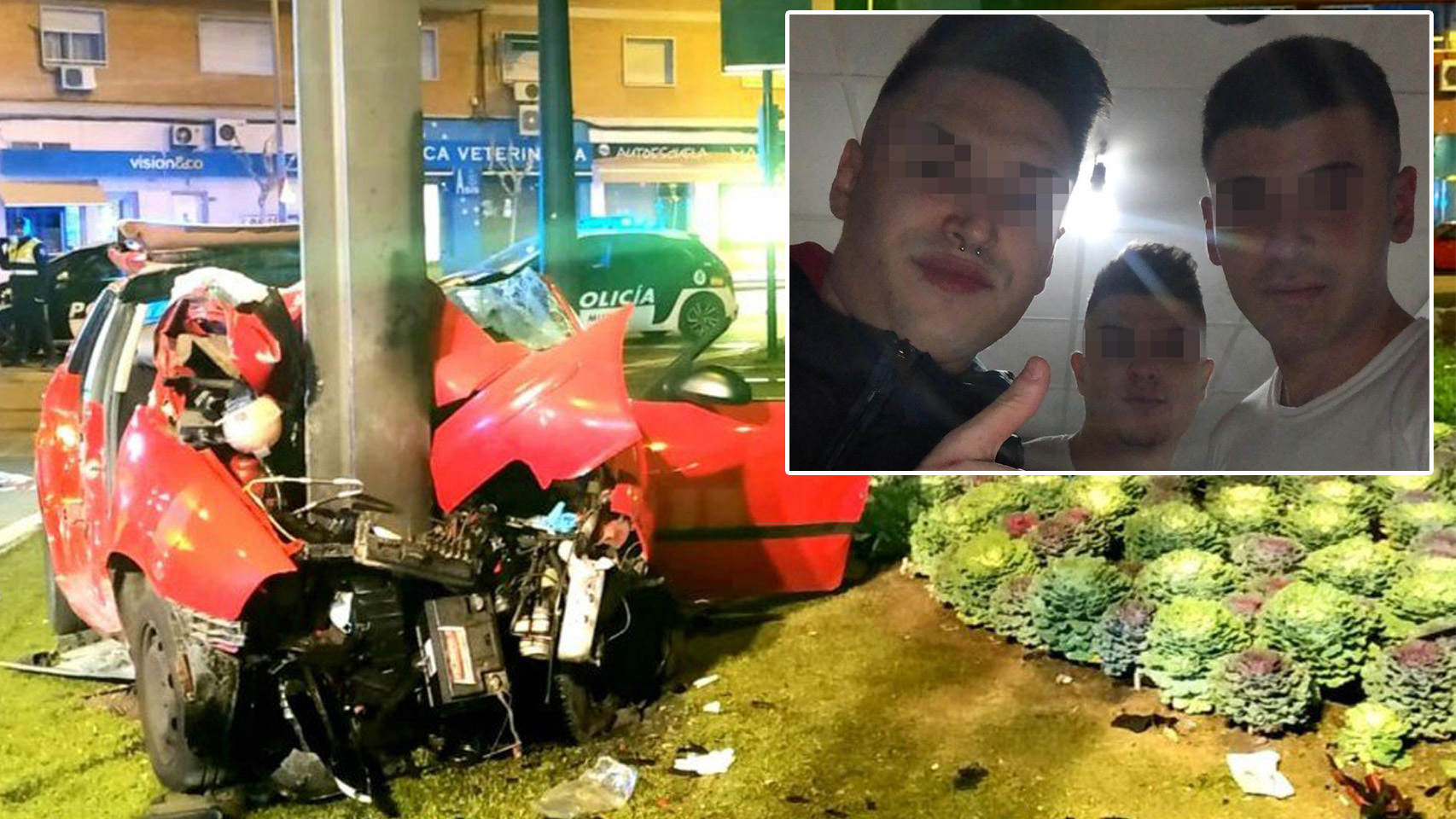 Fernando (fallecido en el accidente de tráfico), Fran y José haciéndose un selfie antes de desplazarse a la zona de las tascas de Murcia.
