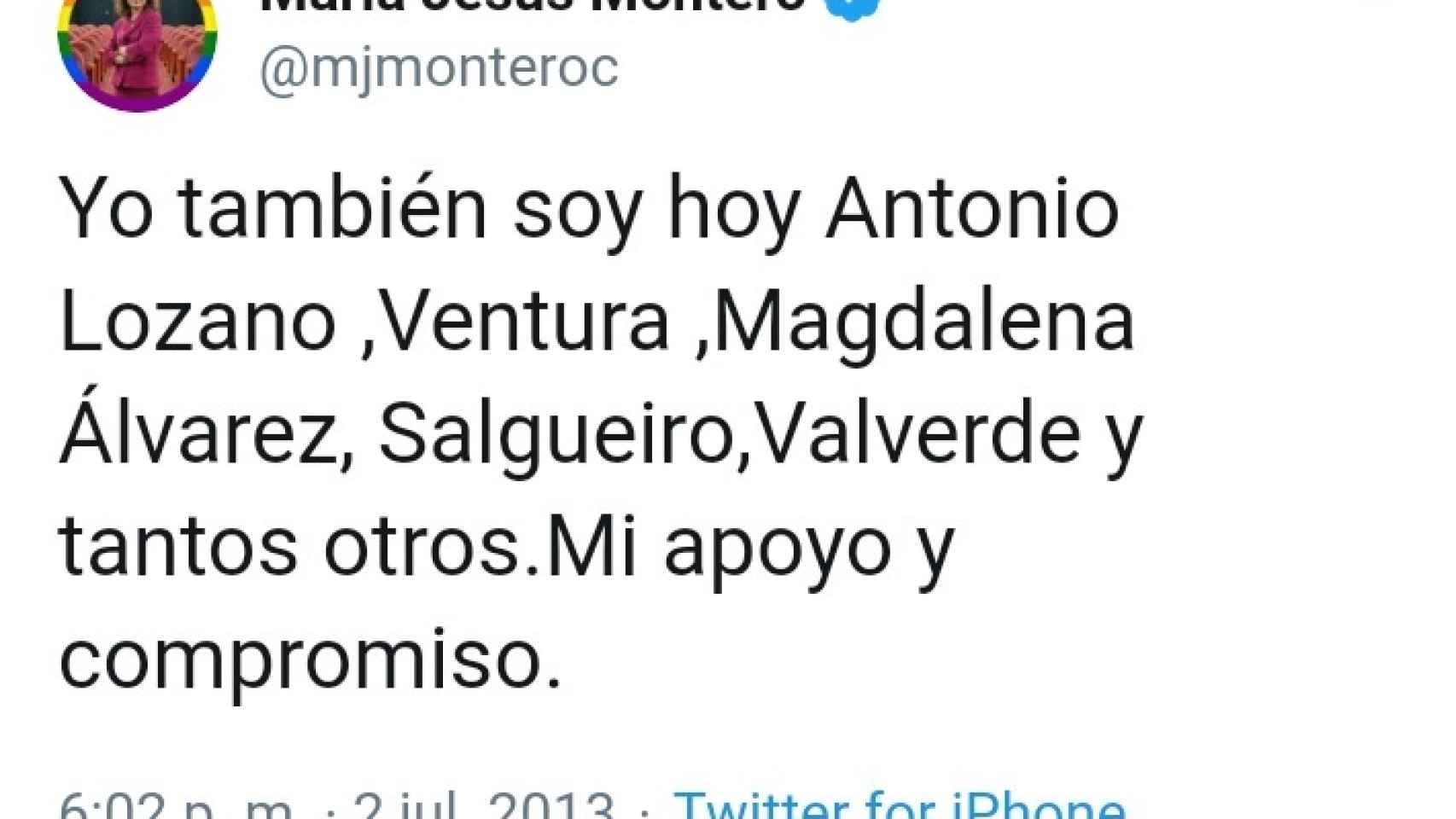 Mensaje de María Jesús Montero en Twitter