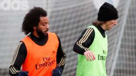 Modric y Marcelo, en un entrenamiento del Real Madrid