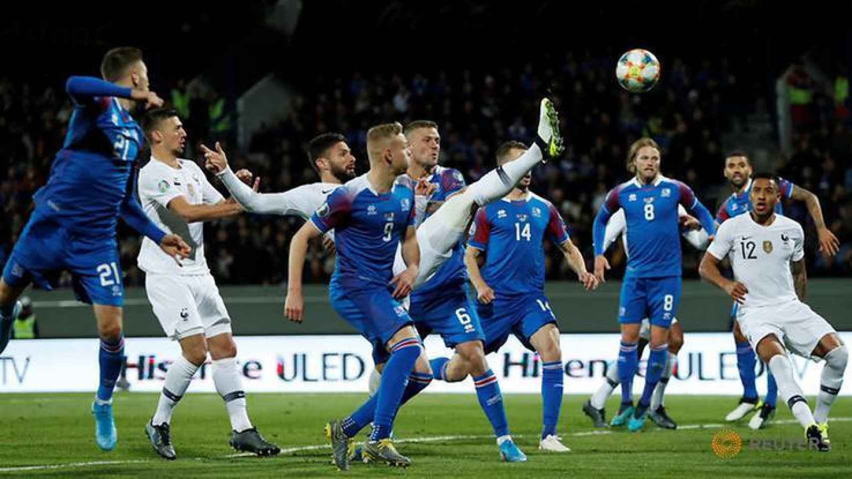 La selección de Islandia, en un partido de la fase de clasificación ante Francia