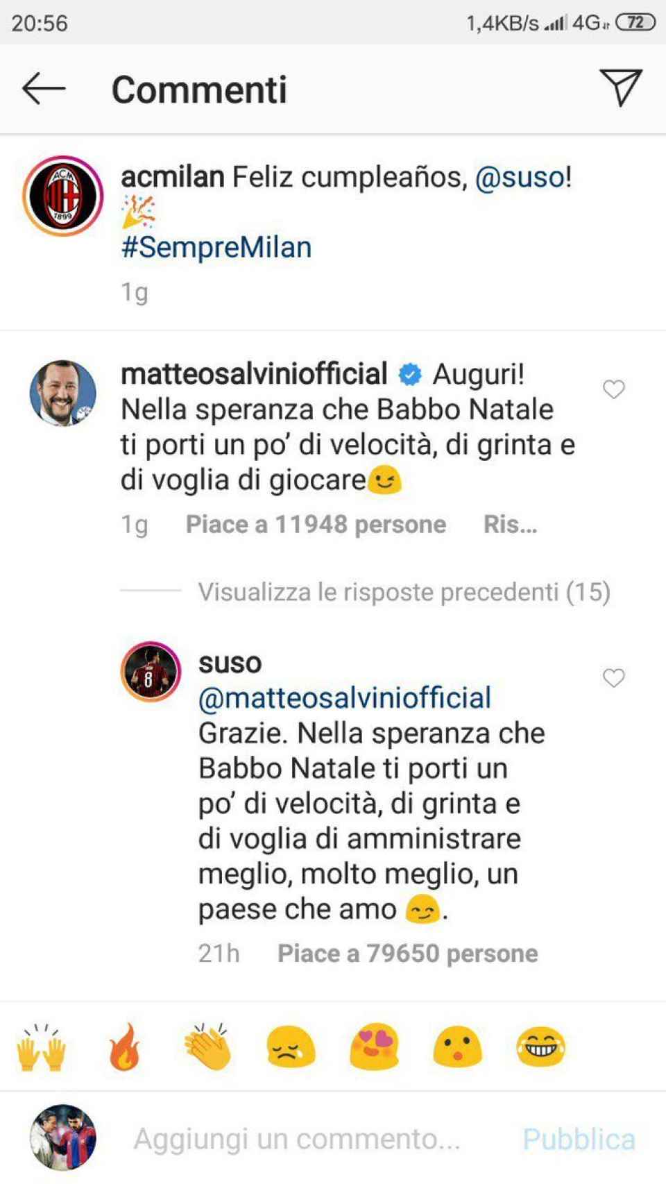 Matteo Salvini felicita a Suso
