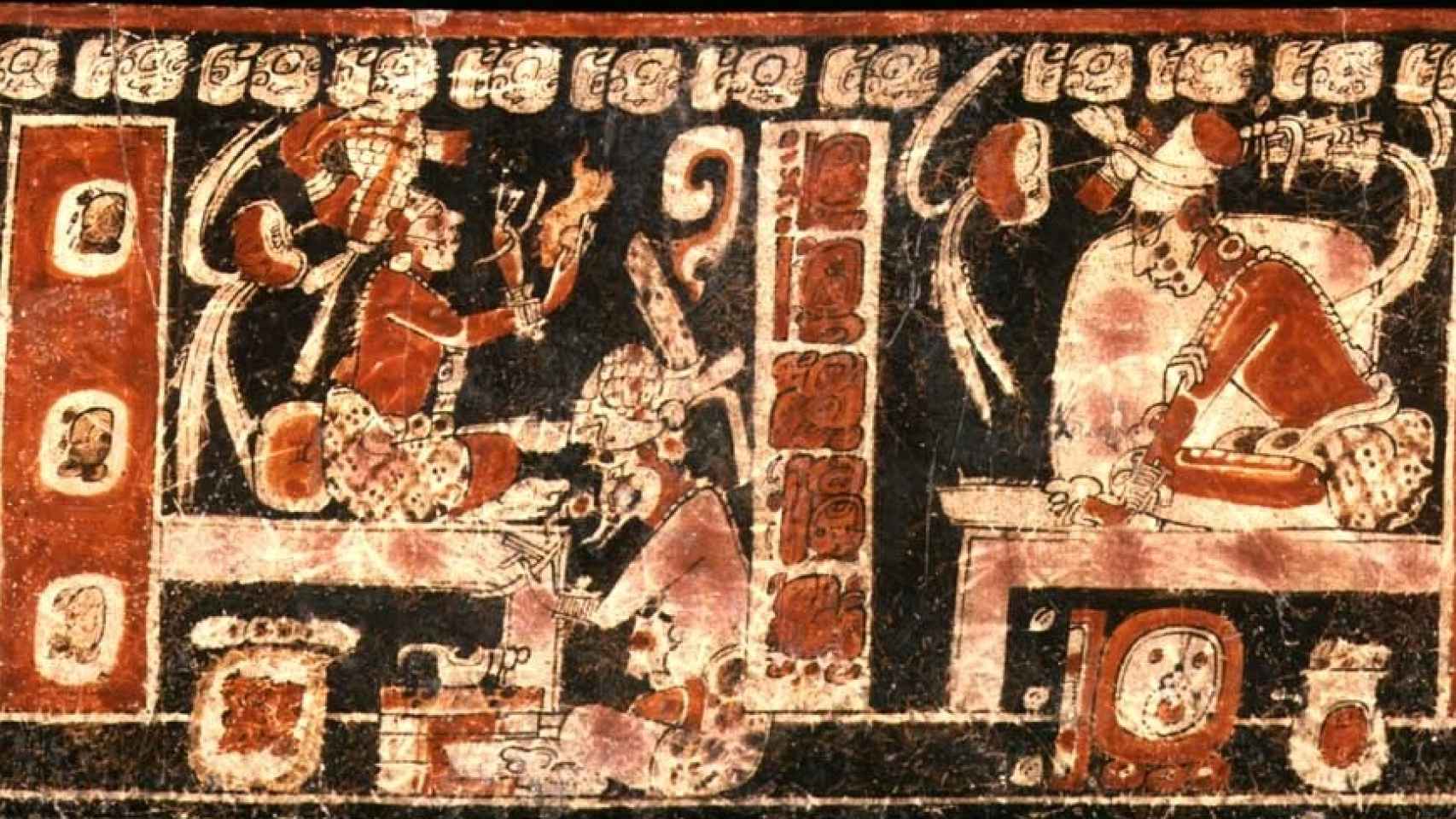 Jarrón maya con la representación de los Héroes Gemelos.