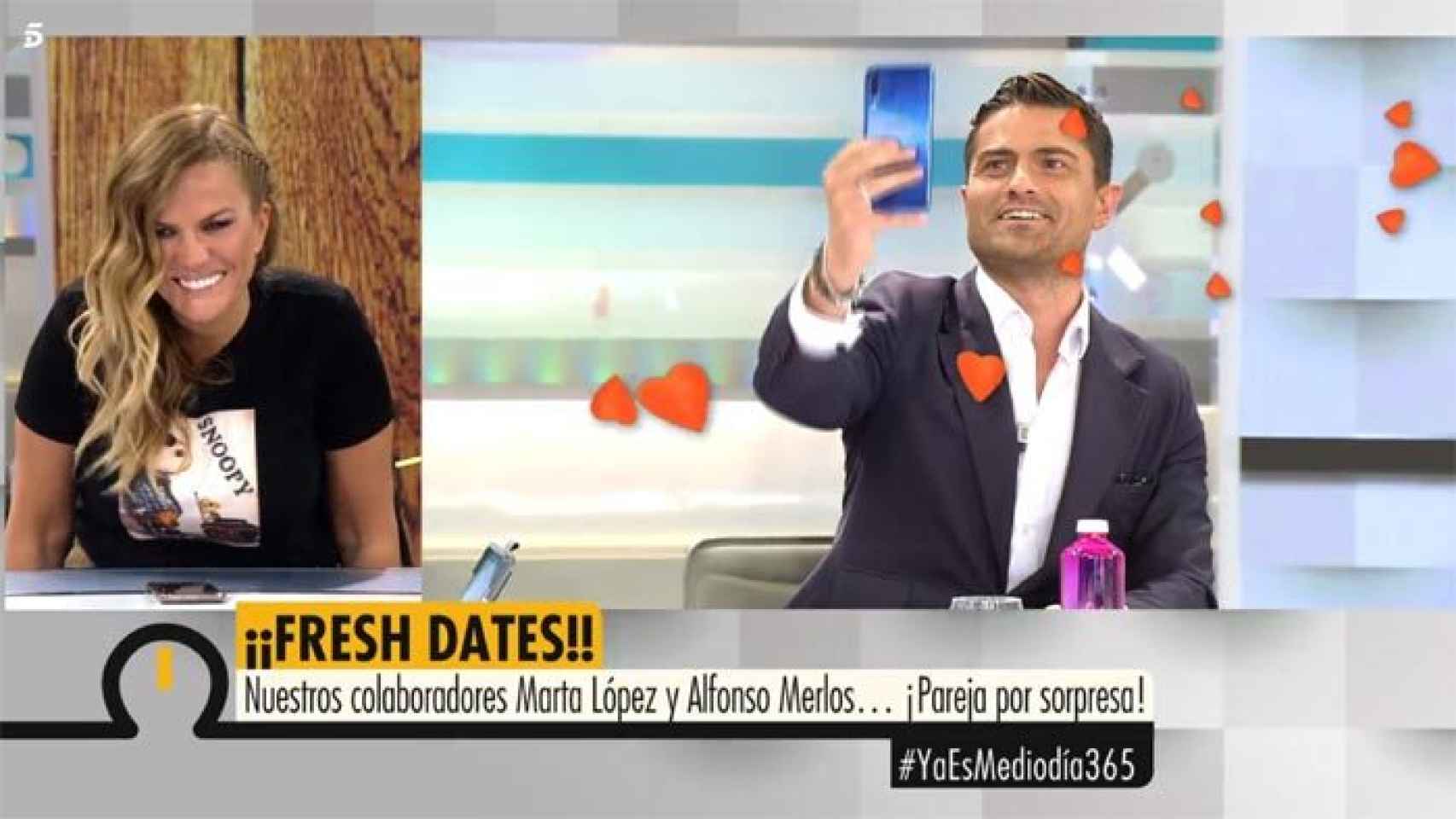 Marta López y Alfonso, en un montaje de Telecinco.