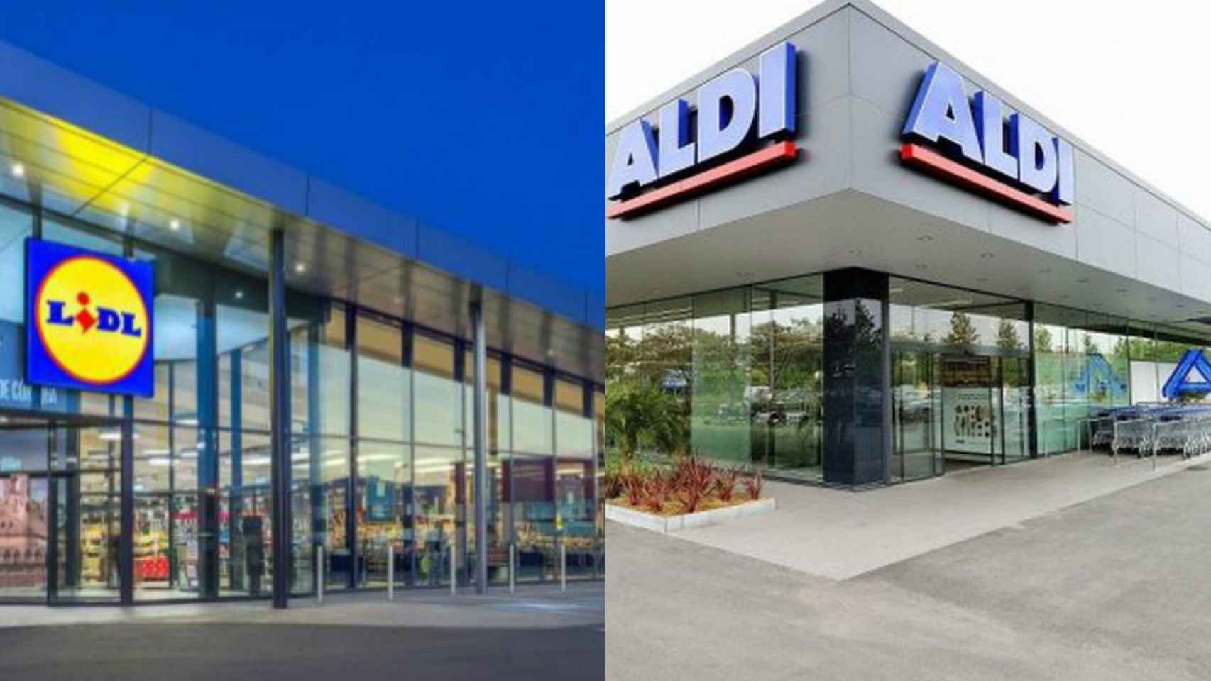 Dos tiendas de Lidl y Aldi en una imagen de archivo.