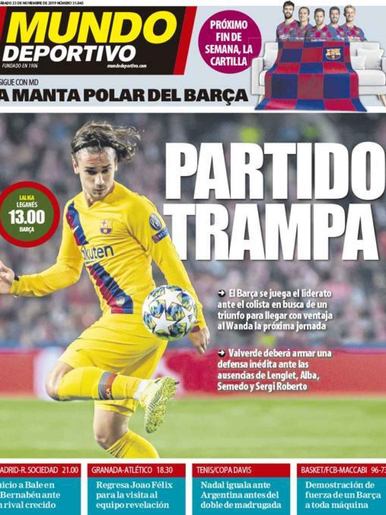 La portada del diario Mundo Deportivo (23/11/2019)
