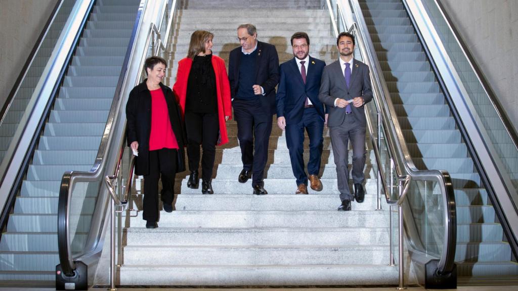 Quim Torra y Pere Aragonés, en la inauguración de una estación del Metro de Barcelona.