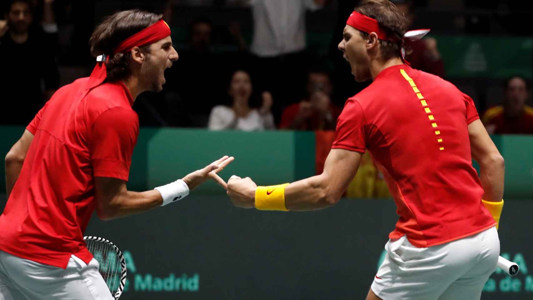 Feliciano López y Rafa Nadal tras ganar a Gran Bretaña