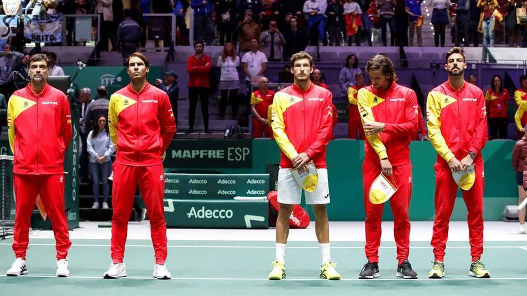 El capitán Bruguera junto a Nadal, Carreño, Feliciano y Granollers en la Copa Davis ganada en 2019
