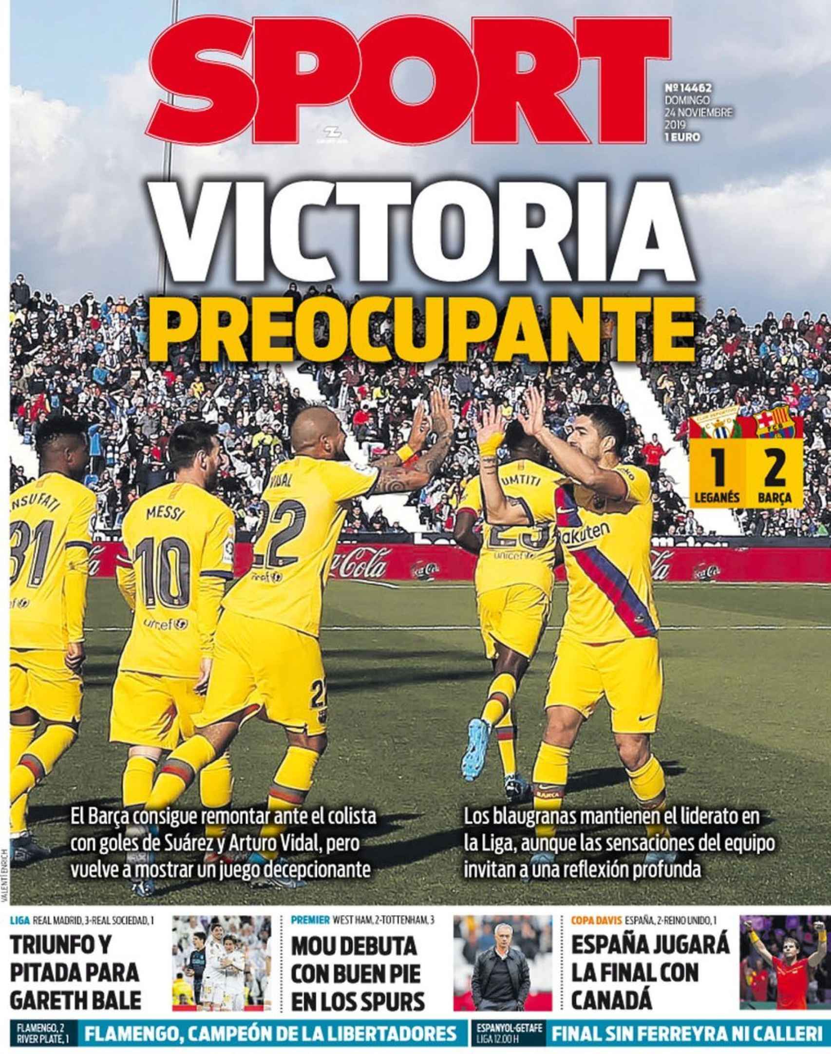 La portada del diario Sport (24/11/2019)