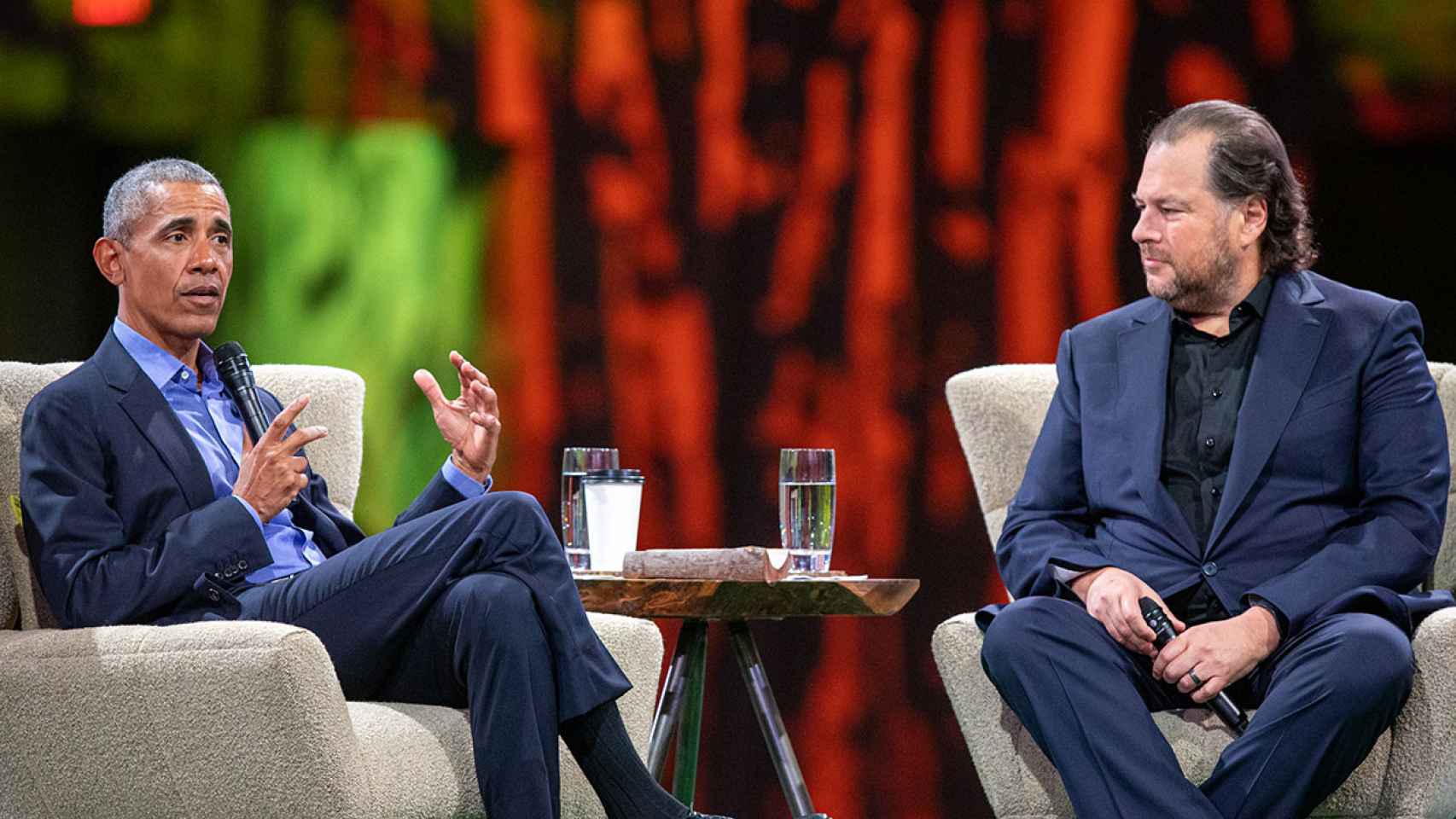 Barack Obama y Marc Benioff durante una de las sesiones de Dreamforce, esta semana en San Francisco.