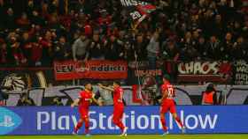 Los jugadores del Bayer Leverkusen celebran un gol en la Champions League