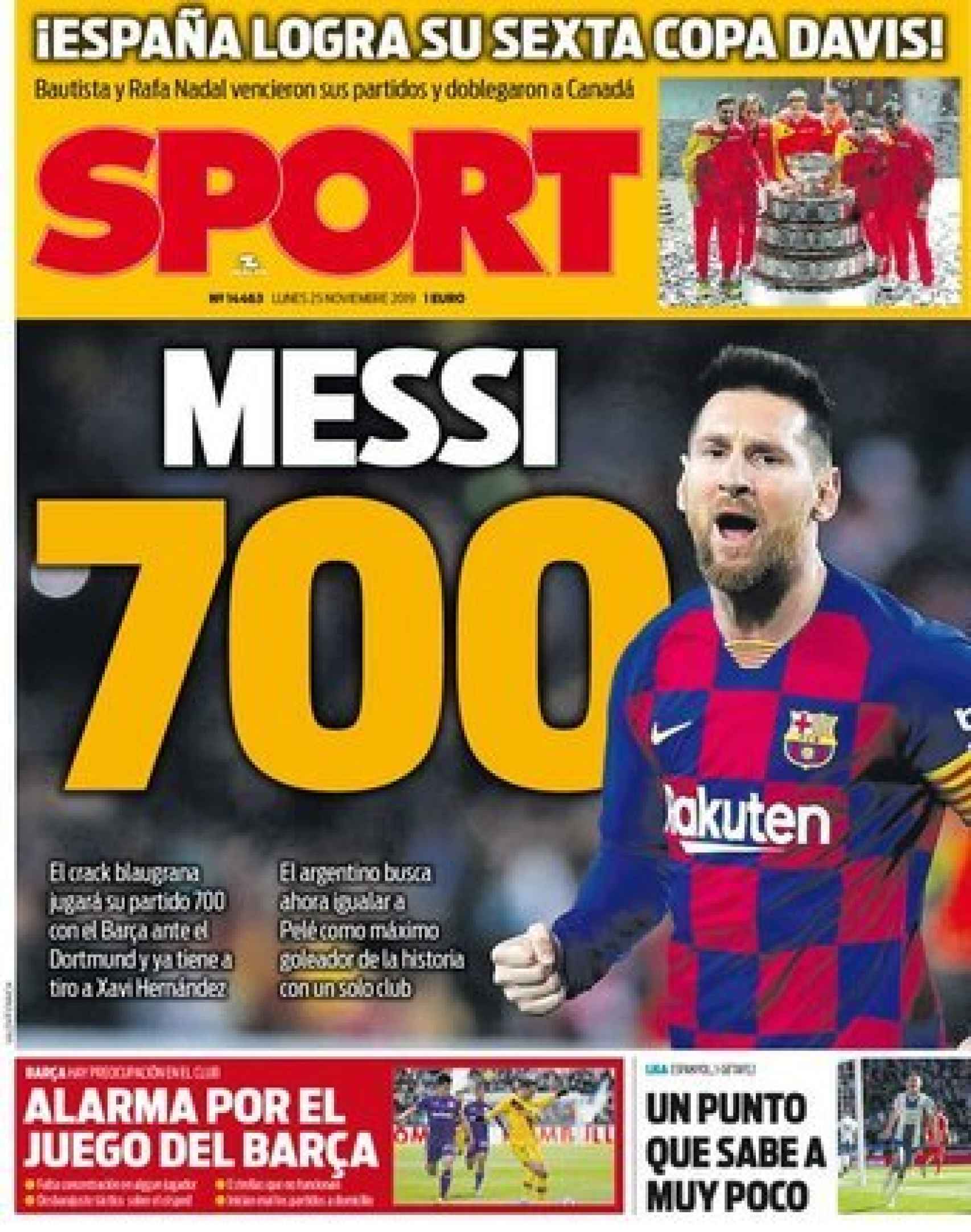 La portada del diario Sport (25/11/2019)