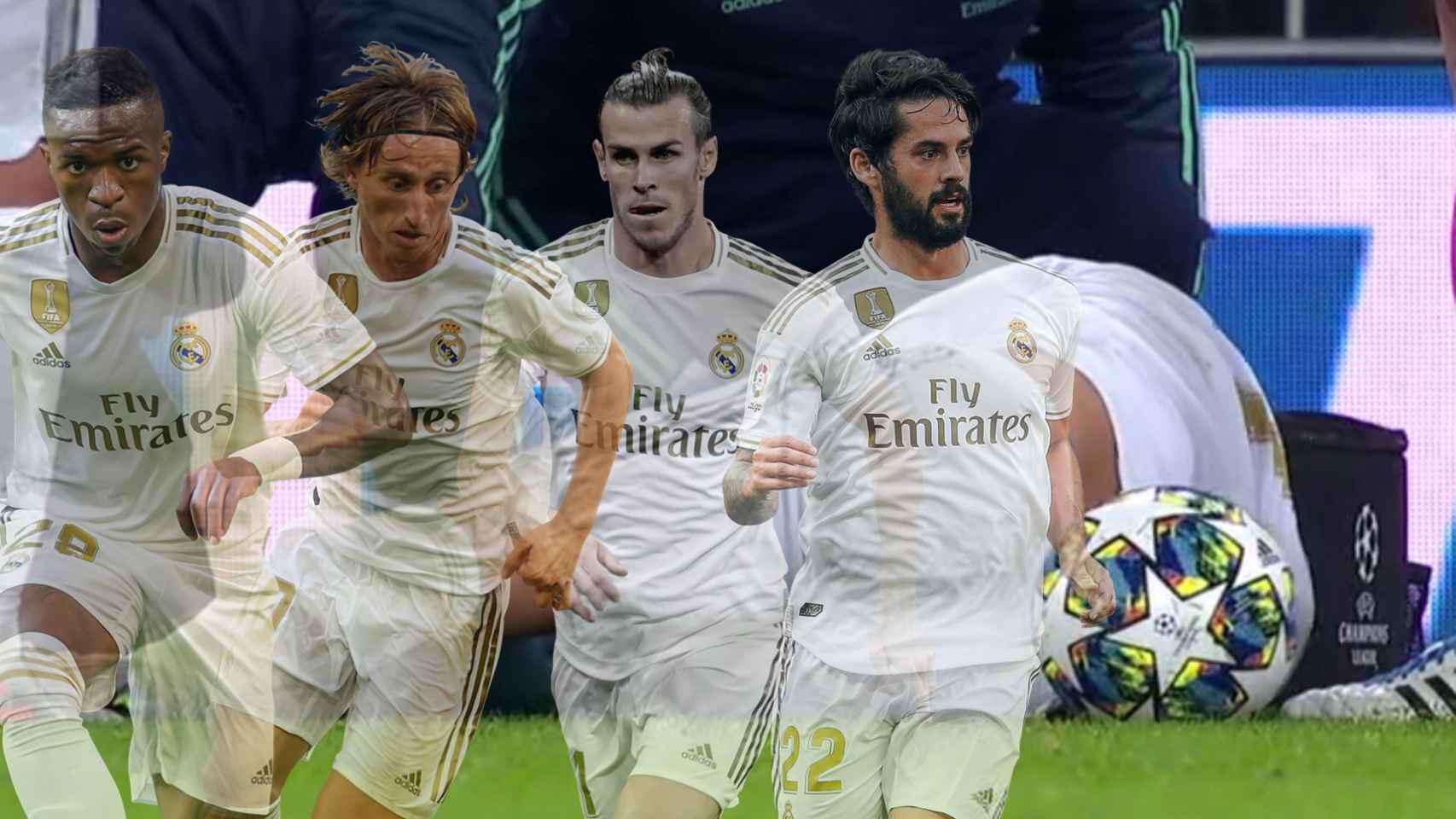 Vinicius Jr., Luka Modric, Gareth Bale e Isco Alarcón, junto a Eden Hazard