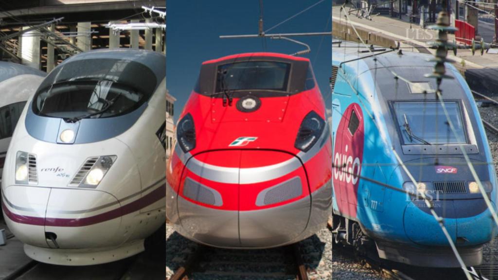 Tres trenes de alta velocidad de Renfe, Trenitalia y SNCF.