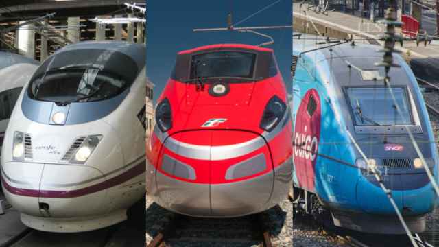 Tres trenes de alta velocidad de Renfe, Trenitalia y SNCF.
