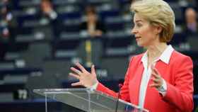 Ursula von der Leyen, durante el debate de investidura este miércoles en la Eurocámara