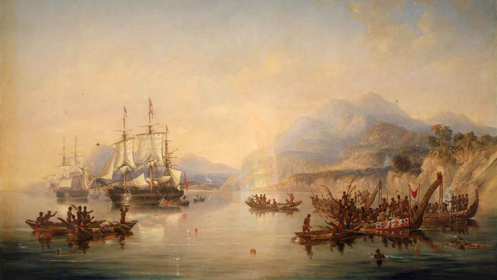 El 'Erebus' y el 'terror' en Nueva Zelanda en agosto de 1841, según lo imaginó el pintor John Wilson Carmichael.