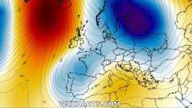 Simulación de las bajas presiones sobre España el 1 de diciembre de 2019. Severe-weather.eu.