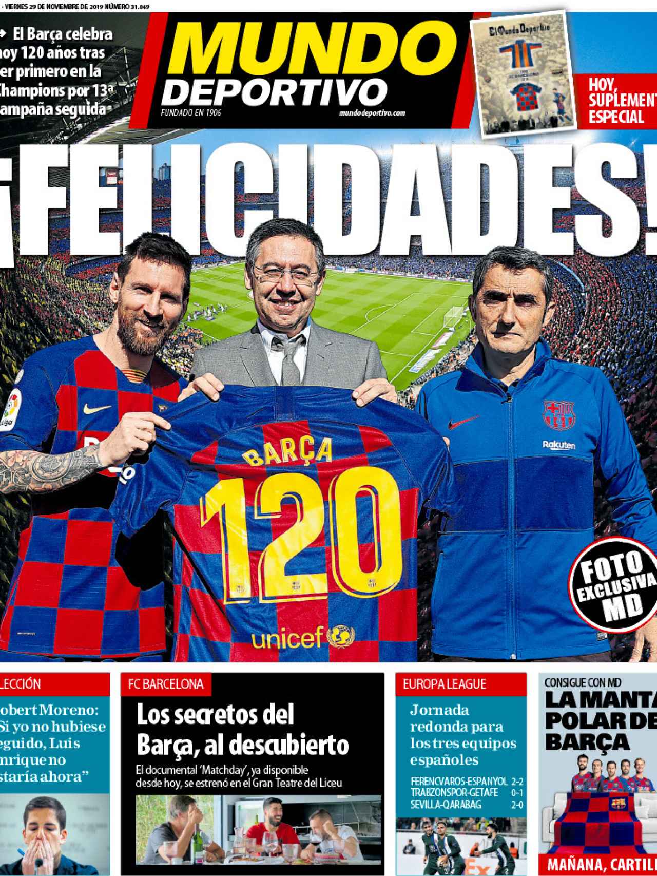 La portada del diario Mundo Deportivo (29/11/2019)