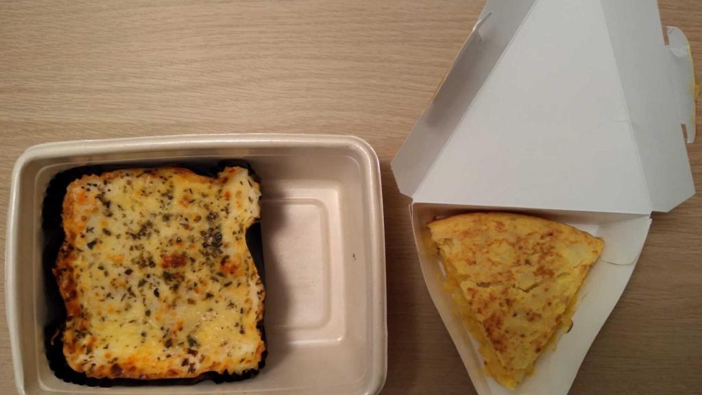 Lasaña y tortilla española.